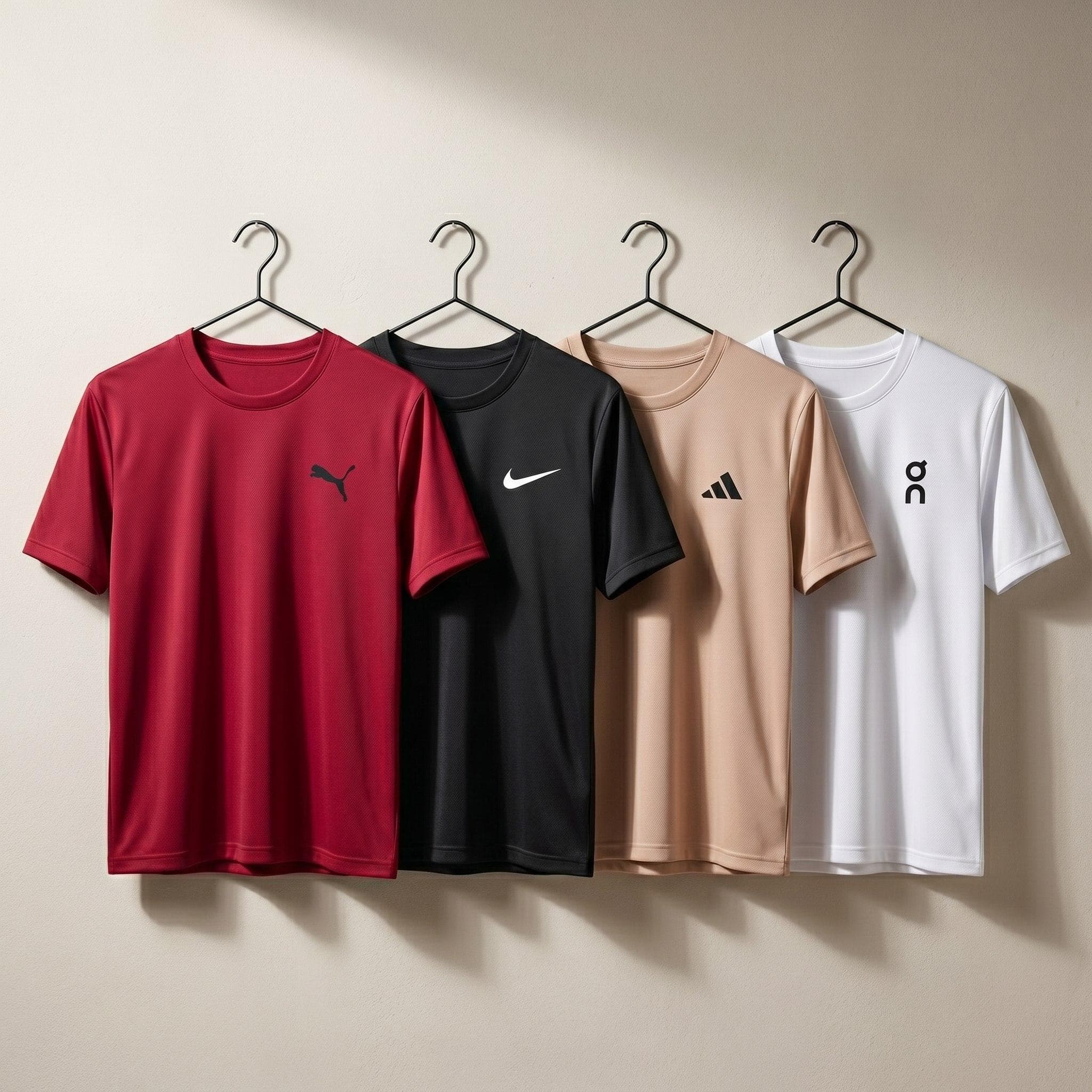 Les 4 t-shirts de sport sur cintres